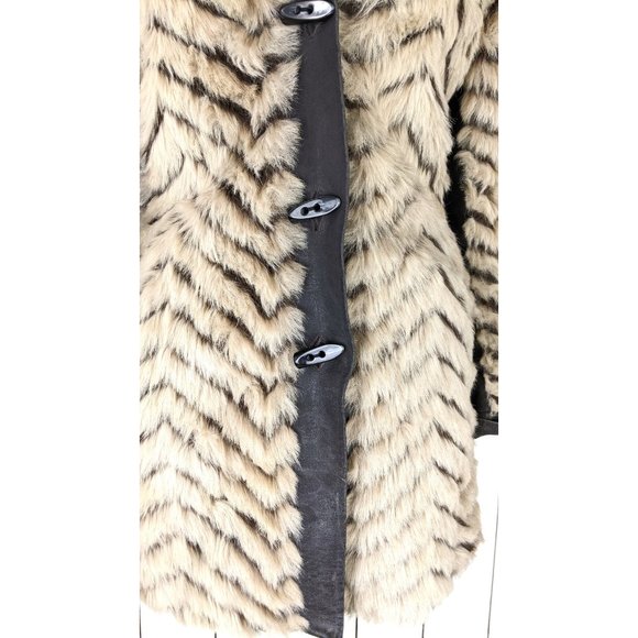 Vintage chevron striped chunky faux fur leather trim midi coat - Picture 5 of 7